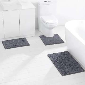 Bathroom Rugs Set 3 Piece, Ultra Soft Non-Slip Bath Mat, Super Absorbent Chenille Washable Bath Rugs...