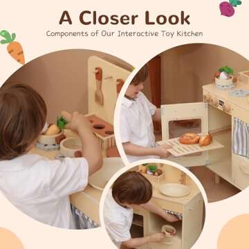 Leeshyah Play Kitchen for Kids, Classic Wooden Kitchen Playset with Food Accessories Set Ideal for C...