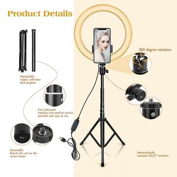 10" Ring Light with 59" Tripod Stand & Phone Holder for YouTube Video, Dimmable Led Ring Light for Camera, Video, Makeup, Selfie Photography Compatible with Smartphone