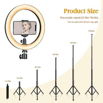10" Ring Light with 59" Tripod Stand & Phone Holder for YouTube Video, Dimmable Led Ring Light for Camera, Video, Makeup, Selfie Photography Compatible with Smartphone