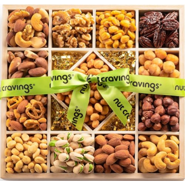 NUT CRAVINGS Gourmet Collection - Valentines Mixed Nuts Gift Basket in Reusable Diamond Wooden Tray ...