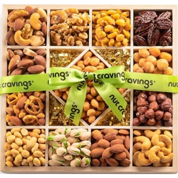 NUT CRAVINGS Gourmet Collection - Valentines Mixed Nuts Gift Basket in Reusable Diamond Wooden Tray ...