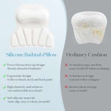 RUseeN Bath Pillow Luxury Bathtub Pillow, Bath Pillows for Tub Head Neck and Back Support, Non-Slip ...
