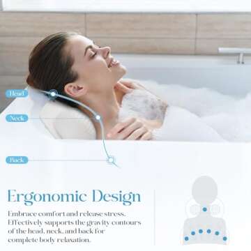 RUseeN Bath Pillow Luxury Bathtub Pillow, Bath Pillows for Tub Head Neck and Back Support, Non-Slip Soft Silicon Bath Tub Pillow with Strong Suction Cup, Bath Accessories Spa Gifts, White