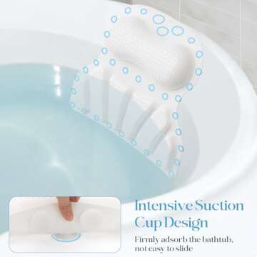 RUseeN Bath Pillow Luxury Bathtub Pillow, Bath Pillows for Tub Head Neck and Back Support, Non-Slip Soft Silicon Bath Tub Pillow with Strong Suction Cup, Bath Accessories Spa Gifts, White