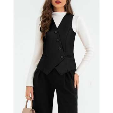 Belle Poque Waistcoat Vest for Women Suit Vest Tops Asymmetrical Hem Tuxedo Vest Sleeveless Blazers Jackets Black XL