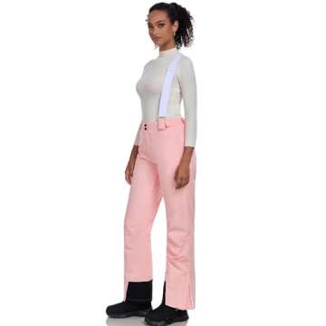 ALSOGO Women's Insulated Snow Pants Winter Warm Ski Pant Outdoor Waterproof Windproof Snowboard Bibs with Detachable Suspender Pink M