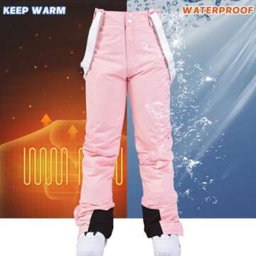 ALSOGO Women's Insulated Snow Pants Winter Warm Ski Pant Outdoor Waterproof Windproof Snowboard Bibs with Detachable Suspender Pink M