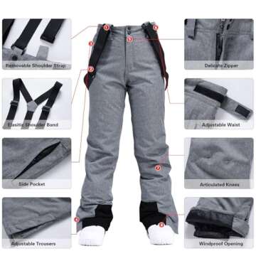 ALSOGO Women's Insulated Snow Pants Winter Warm Ski Pant Outdoor Waterproof Windproof Snowboard Bibs with Detachable Suspender Pink M