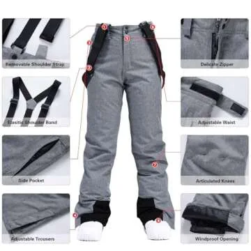 ALSOGO Women's Insulated Snow Pants Winter Warm Ski Pant Outdoor Waterproof Windproof Snowboard Bibs with Detachable Suspender Pink M