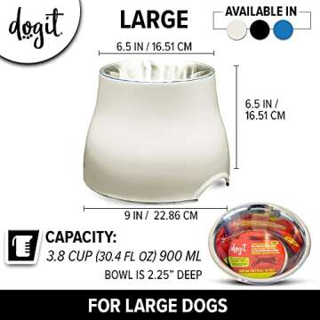 Dogit Elevated Dog Bowl, Stainless Steel Dog Food and Water Bowl for Large Dogs, White, 73753
