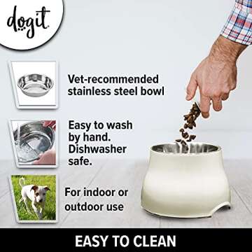 Dogit Elevated Dog Bowl, Stainless Steel Dog Food and Water Bowl for Large Dogs, White, 73753