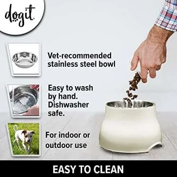 Dogit Elevated Dog Bowl, Stainless Steel Dog Food and Water Bowl for Large Dogs, White, 73753