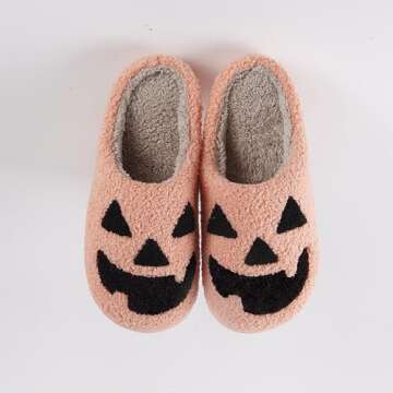 ULEL Halloween Pumpkin Slippers for Womens Mens Plush Warm Spooky Lantern Pumpkin Slippers House Sho...