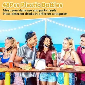 48 Pcs Plastic Juice Bottles Bulk with Caps, Small Reusable Juice Bottles Empty Clear Bottles Beverages Drink Containers Mini Fridge Bottles for Juicing, Smoothies, Tea, Milk, Coffee (White,4 oz)