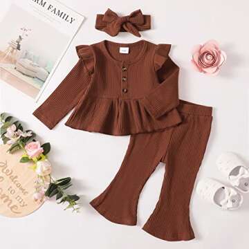 18 Months Girl Clothes Toddler Girl Outfits Long Sleeve Ruffle Shirt Cotton Solid Pant Set Baby Gifts Fall 18-24 Months Girl Clothing