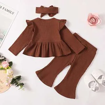 18 Months Girl Clothes Toddler Girl Outfits Long Sleeve Ruffle Shirt Cotton Solid Pant Set Baby Gifts Fall 18-24 Months Girl Clothing