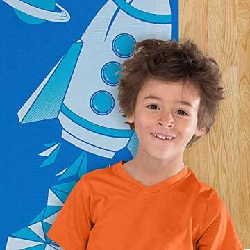 Gaiam Kids Yoga Mat Exercise Mat, Yoga for Kids with Fun Prints - Playtime for Babies, Active & Calm Toddlers and Young Children, Blue Rocket, 3mm