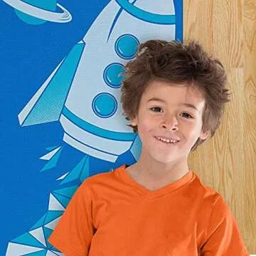 Gaiam Kids Yoga Mat Exercise Mat, Yoga for Kids with Fun Prints - Playtime for Babies, Active & Calm Toddlers and Young Children, Blue Rocket, 3mm