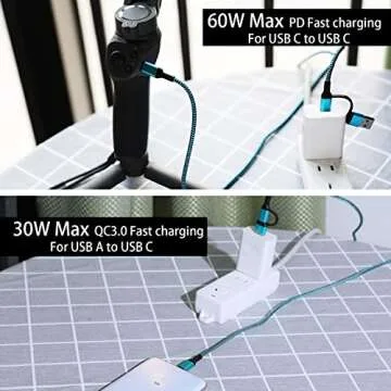 USB C to C Cable, 60W 3 Pack Fast Charging Cords 6ft QC & PD 2-in-1 USB-A/C to Type C Charger Cord Compatible with Samsung Galaxy S21 S10 S9 Note20, MacBook Pro 2020/2019