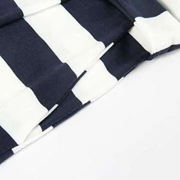 PALINDA Women's Striped Elegant Short Sleeve Wear to Work Casual Pencil Dress with Belt (Navy Blue,L)