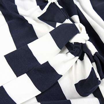 PALINDA Women's Striped Elegant Short Sleeve Wear to Work Casual Pencil Dress with Belt (Navy Blue,L)