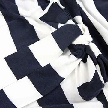 PALINDA Women's Striped Elegant Short Sleeve Wear to Work Casual Pencil Dress with Belt (Navy Blue,L)