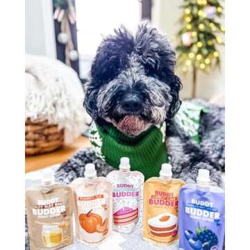 BUDDY BUDDER 6 Pack Mixed Flavor Squeeze Packs, 100% Natural Dog Peanut Butter, Healthy Peanut Butter Dog Treats, Made in USA, (4oz Packs)