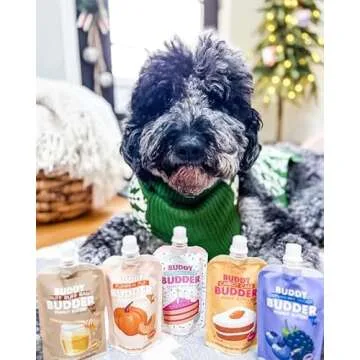 BUDDY BUDDER 6 Pack Mixed Flavor Squeeze Packs, 100% Natural Dog Peanut Butter, Healthy Peanut Butter Dog Treats, Made in USA, (4oz Packs)