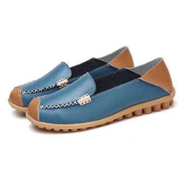 VenusCelia Women's Natural Walking Flat Loafer(9 M US,Blue/Patches)
