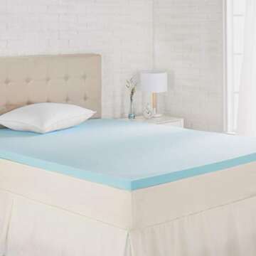 Amazon Basics Cooling Gel-Infused Memory Foam Mattress Topper - Ventilated, CertiPUR-US Certified Foam, 2-Inch, Queen, Blue