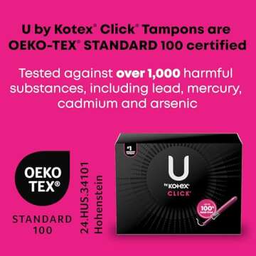 U by Kotex Click Compact Tampons, Regular Absorbency, Unscented, 192 Count (6 Packs of 32) (Packaging May Vary)