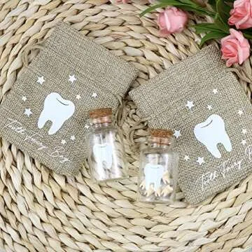 free-space Tooth Fairy Bag with 2 Small Glass Tooth Fairy Bottles Tooth Fairy Keepsake Kids Tooth Fairy Bag Set (tooth fairy bottle)