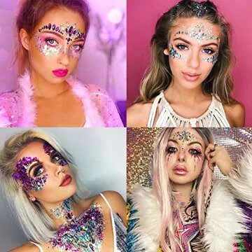 8 Sets Mermaid Face Gems for Festivals Rave Makeup