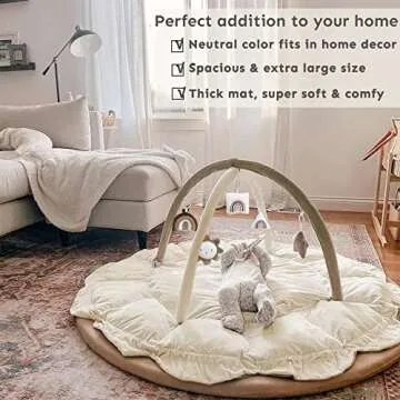 5-in-1 Thick & Plush Baby Play Gym, Baby Play Mats for Floor, Tummy Time Mat with 6 Toys, Cat Bed, Dog Bed, Convertible Stage-Based Developmental from Baby to Toddler, Ball Pit, Pet Cushion, Brown