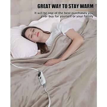 VEOHAUT Electric Blanket Heated Queen Blanket -with Double-Layer Flannel, 6 Heating Levels, 9 Hours Auto-Off, Fast Heat & ETL Certification, Home Bedroom Office Use & Machine Washable, 84x90 Inch