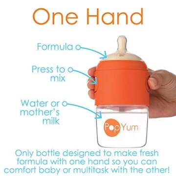 PopYum 5 oz Orange Anti-Colic Formula Making/Mixing/Dispenser Baby Bottle with #1 Slow Flow Nipple, ...