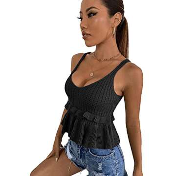 Stylish Ruffle Hem Cropped Knit Sweater for Women