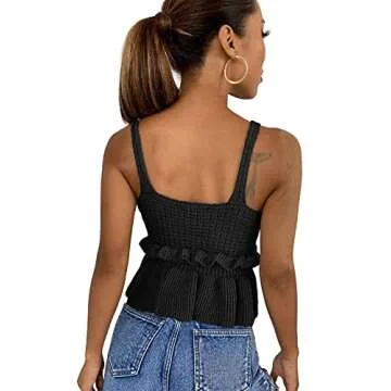 Stylish Ruffle Hem Cropped Knit Sweater for Women