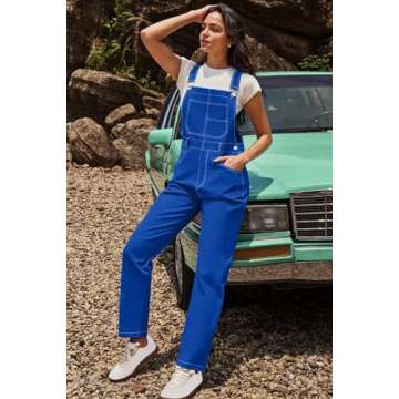 ReachMe Womens Casual Adjustable Bib Overalls Classic Coveralls Jumpsuits Vintage Jumpsuits Romper Pants with Pockets(Royal Blue,M)