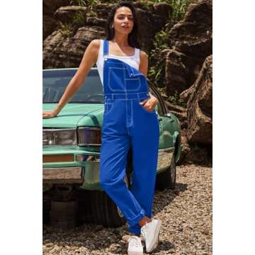 ReachMe Womens Casual Adjustable Bib Overalls Classic Coveralls Jumpsuits Vintage Jumpsuits Romper Pants with Pockets(Royal Blue,M)