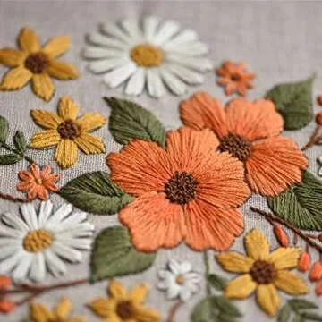 Full Range of Embroidery Starter Kit with Pattern,UNIME Cross Stitch Kit Including Embroidery Cloth with Plant Pattern, Bamboo Embroidery Hoop, Color Threads and Tools Kit (Floral)