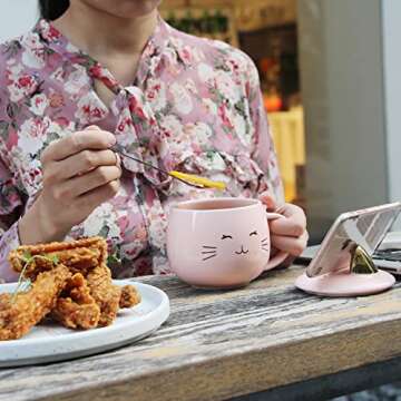 Yuwu Cute Cat Mug Kids Pink Coffee Mug Creative Animal Ceramic Cup, Novelty Mug with Spoon, Children...