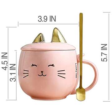 Yuwu Cute Cat Mug Kids Pink Coffee Mug Creative Animal Ceramic Cup, Novelty Mug with Spoon, Children, Christmas Valentine's Day Mug Gifts Birthday Present for Cat Lovers Women Girls Mom