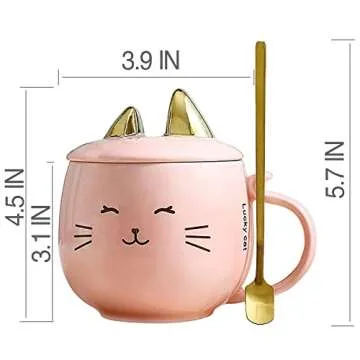 Yuwu Cute Cat Mug Kids Pink Coffee Mug Creative Animal Ceramic Cup, Novelty Mug with Spoon, Children, Christmas Valentine's Day Mug Gifts Birthday Present for Cat Lovers Women Girls Mom