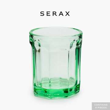 Serax Drinking Glasses Set of 4 | Fish & Fish glassware by Paola Navone | 7.44 FL oz Clear Green Wat...