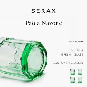 Serax Drinking Glasses Set of 4 | Fish & Fish glassware by Paola Navone | 7.44 FL oz Clear Green Water Glass Cups without Lids | Home Essentials, Kitchen Set | Drinks, Juice, Coffee