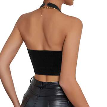 jascaela Women's Sexy Fishnet Choker Halter Crop Top