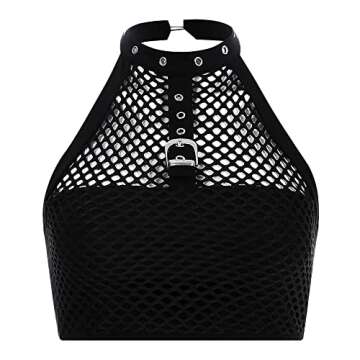 jascaela Women's Sexy Fishnet Choker Halter Crop Top