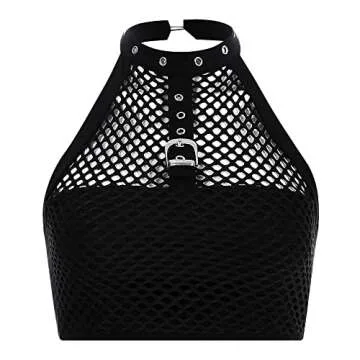 jascaela Women's Sexy Fishnet Choker Halter Crop Top